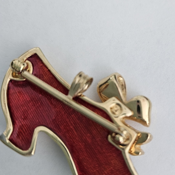 Vintage Swarovski White Red Crystals Brooch Pendant Retro Festive Bow Feminine - Picture 3 of 6